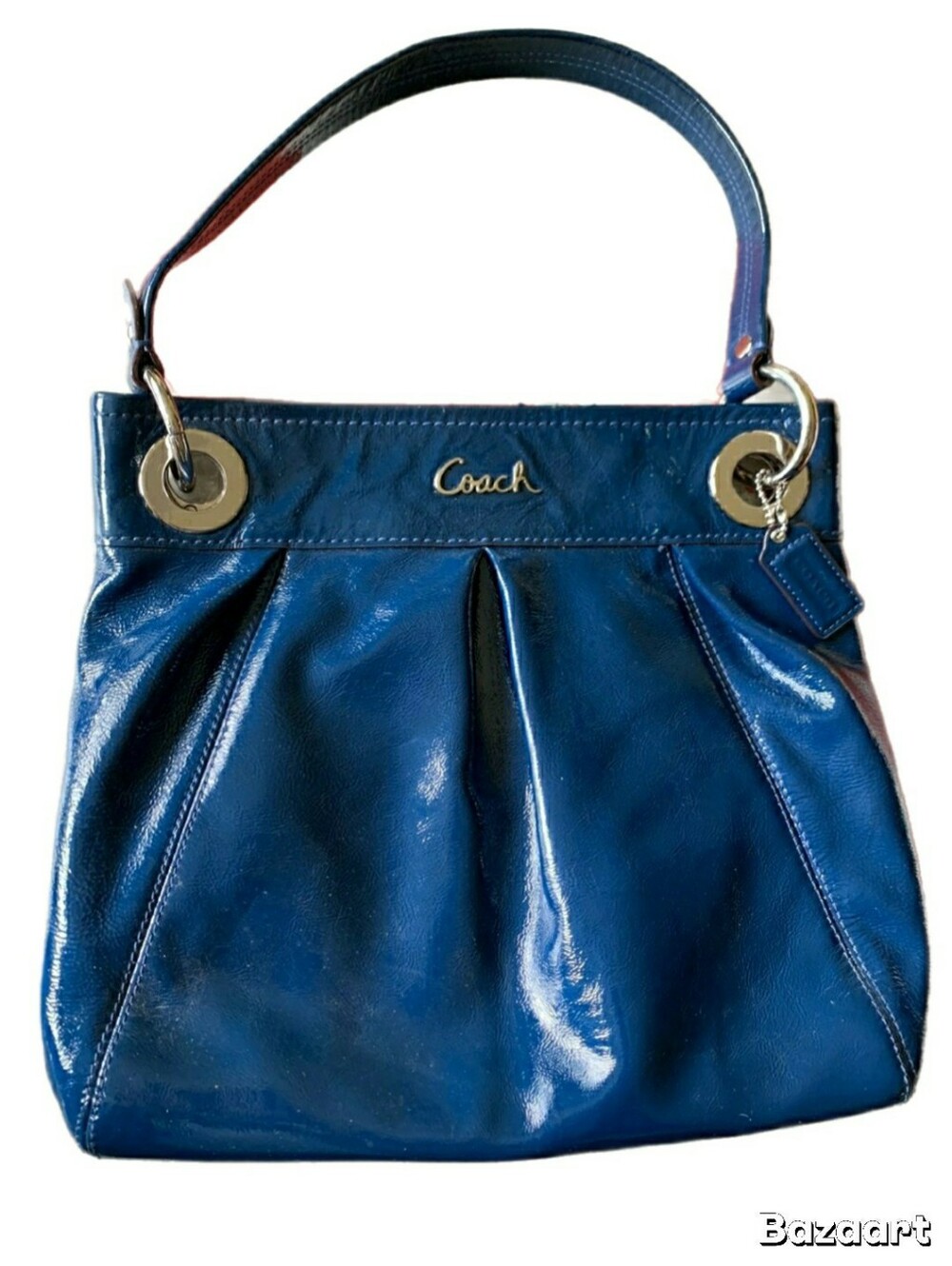 Coach Ashley Hippie Cobalt Blue Leather Satchel Bag with Silver Hardware